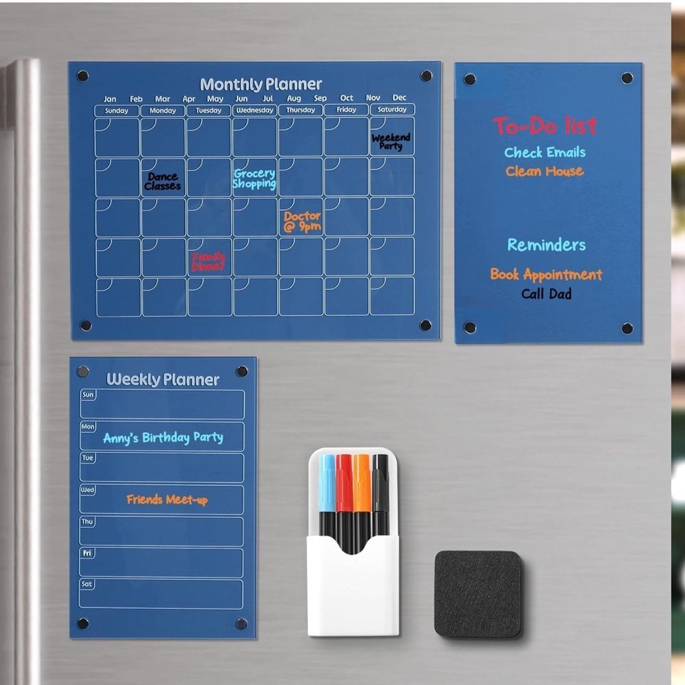 Acrylic Magnetic Calendar Set Monthly Weekly Planner Dry Erase Markers List OW